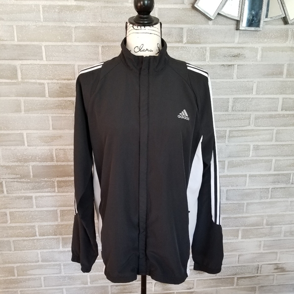 adidas Jackets & Blazers - ADIDAS Windbreaker Jacket Black, With White Stripes, SIZE M.